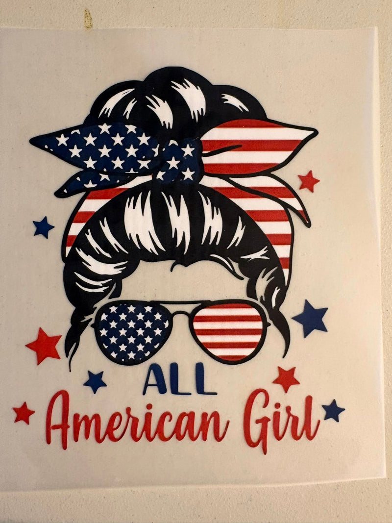 All American Girl Messy Bun DTF Transfer