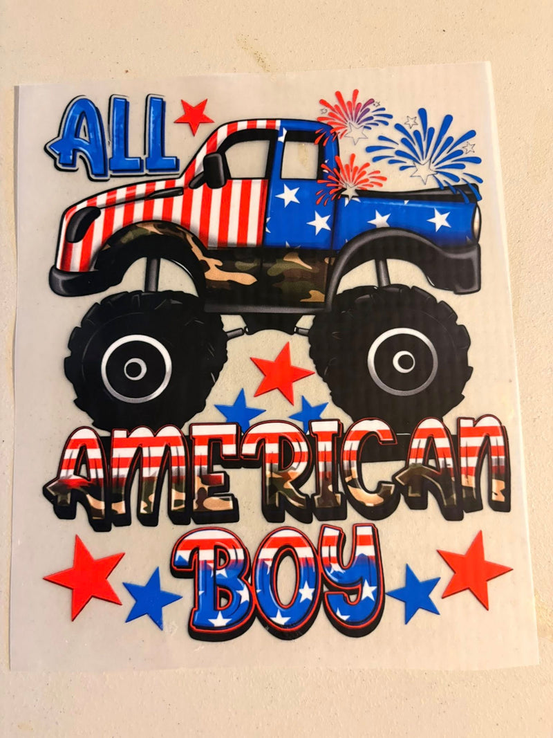 All American Boy Stars & Stripes Monster Truck DTF Transfer