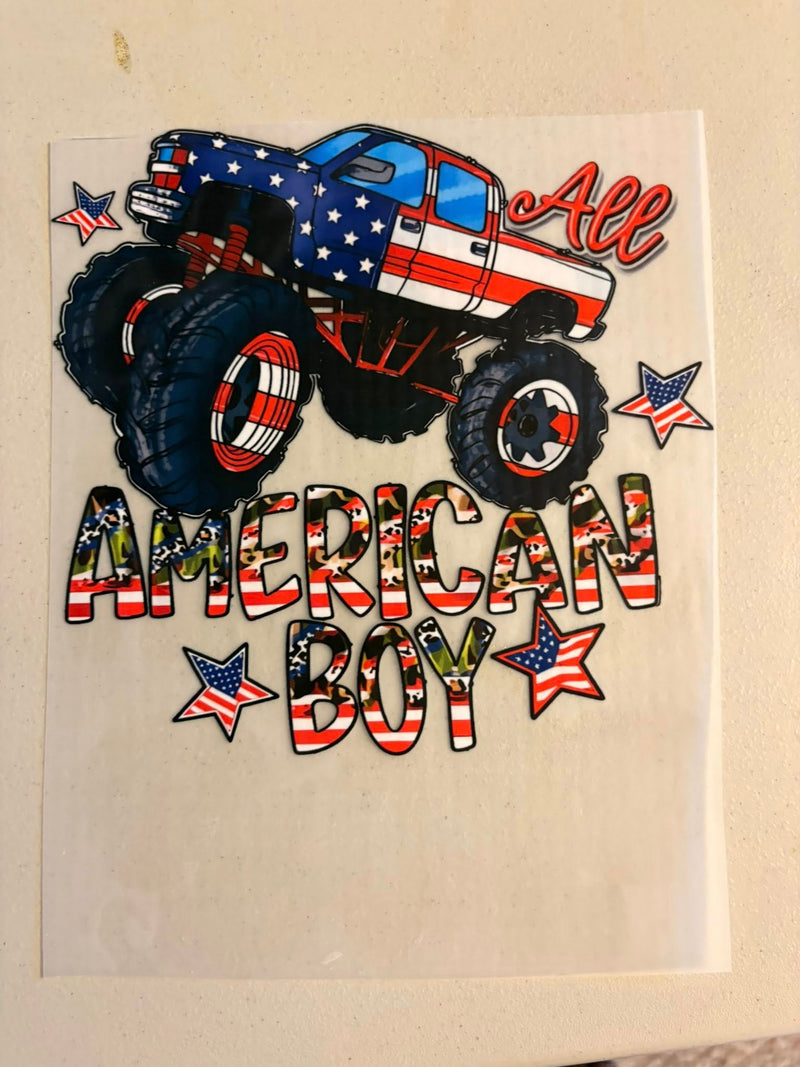 All American Boy Flag Monster Truck DTF Transfer