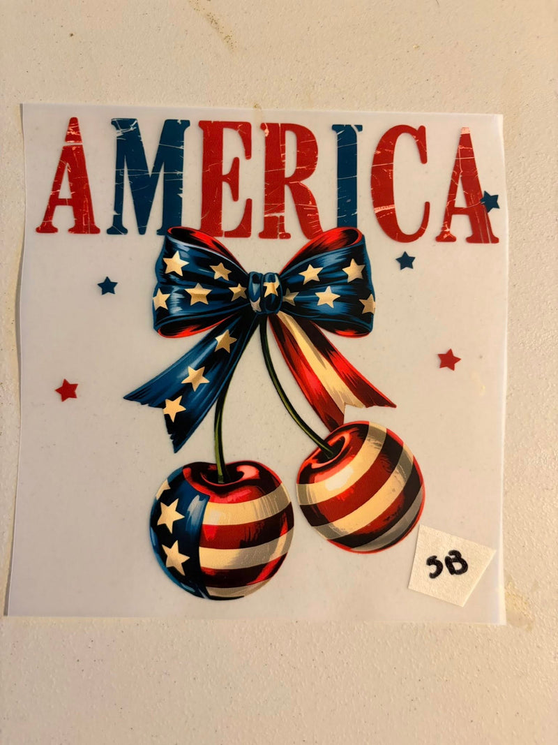 America Cherry Flag Bow DTF Transfer